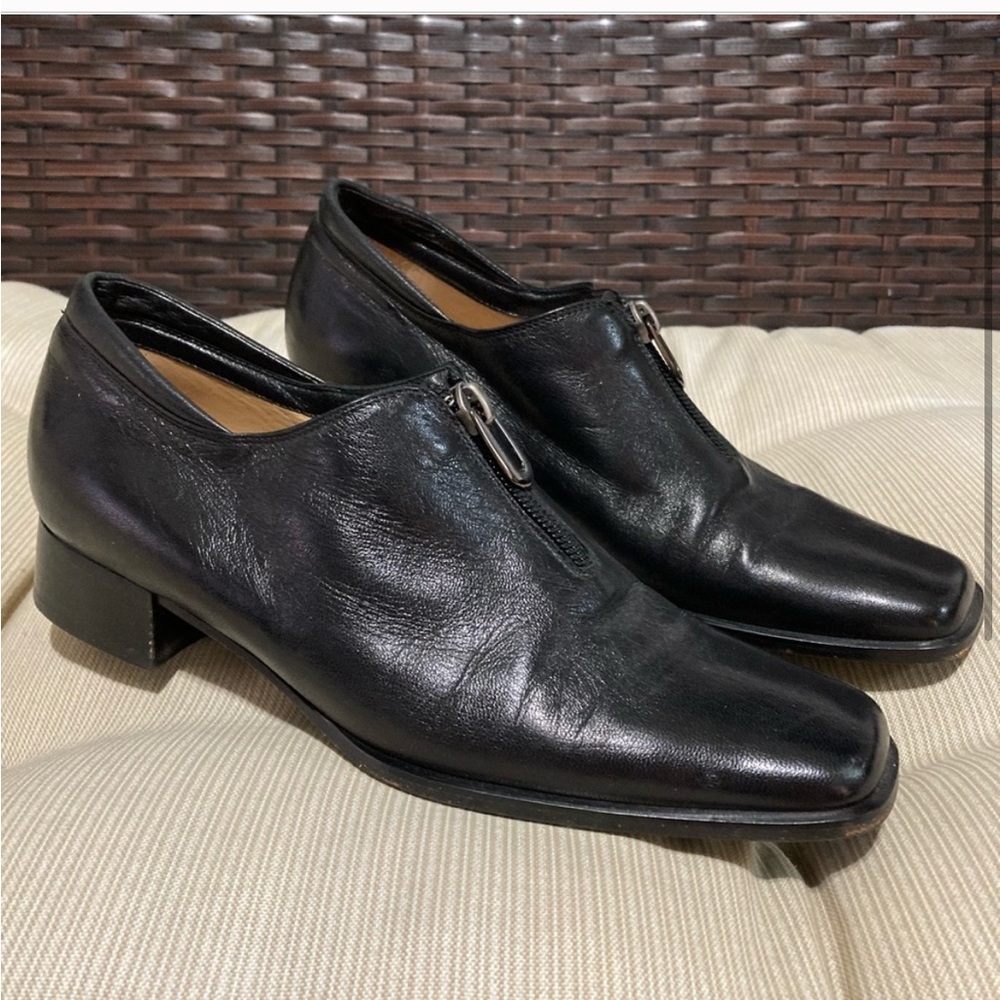 Botticelli | Vintage Made in Italy 100% Black Square Toe Leather Loafer Heels